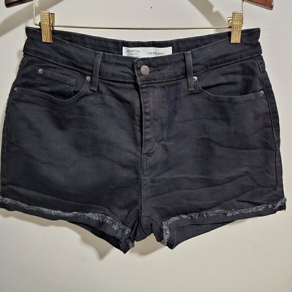 EUC LEVI'S STRAUSS SIGNATURE JET BLACK RAW HEM HIGH RISE SHORTS SIZE 12/31 - Picture 1 of 12